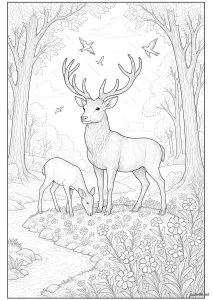 Cerfs majestueux dans une jolie forêt