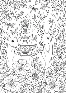 Cerfs majestueux dans un jardin enchanté