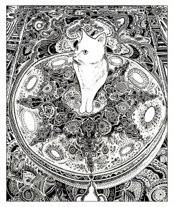 Coloriage adulte animaux chat tapis 3