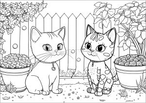 Coloriage deux chatons jardin