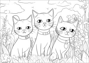 Coloriage trois chats qui vous toisent