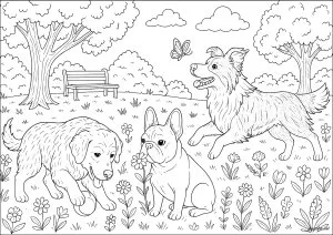 Trois compagnons au parc ensoleillé