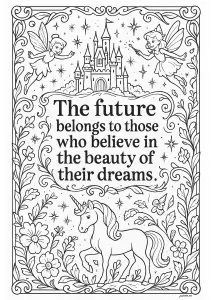 The future belongs to those who believe in the beauty of their dreams. En français : 'L'avenir appartient à ceux qui croient en la beauté de leurs rêves'.
Ce célèbre adage, attribué à Eleanor Roosevelt, encourage chacun à suivre ses rêves avec confiance. The future belongs to those who believe in the beauty of their dreams