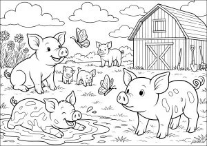 Cochons joyeux dans la ferme