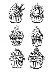 coloriage-six-bons-cupcakes