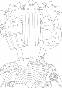 Coloriage glaces et gateaux pusheen