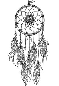 Coloriage joli dreamcatcher sept plumes