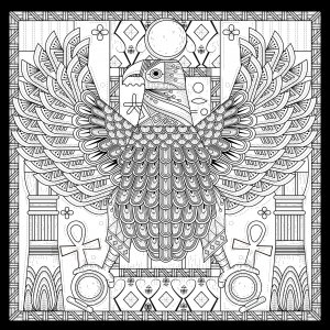 Coloriage adulte egypte aigle style egyptien avec symboles par kchung