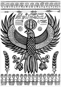 Coloriage horus dieu de l ancienne egypte represente comme un faucon