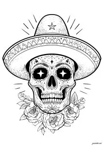 Crâne festif sous un grand chapeau mexicain