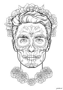 Visage d’homme orné de motifs floraux
