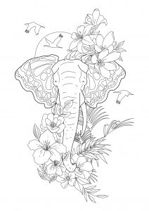 Coloriage elephant papillons