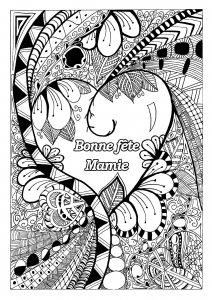 Coloriage spécial Fête des pères : Zentangle - Bonne fête Mamie