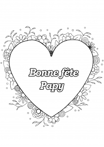 Coloriage spécial Fête des pères : Coeur & fleurs - Bonne fête Papy