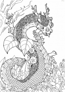 coloriage-adulte-dragon-fleuri