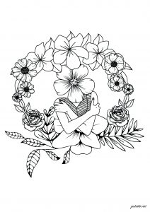 Coloriage femme fleur tete