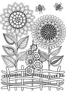 Deux Grandes Fleurs Et Des Abeilles