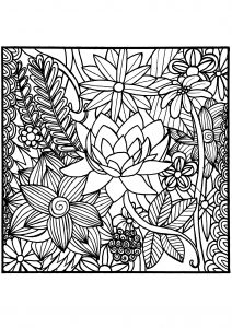 Coloriage fleurs dans un carre