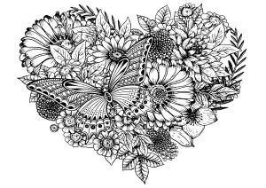 Fleurs Et Papillon Dans Un Coeur