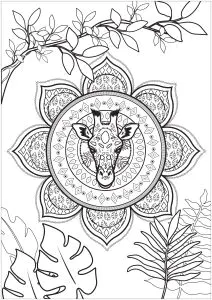 Girafe Intégrée Dans Un Mandala Tropical
