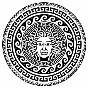 Médusa au centre d'un cercle composé de motifs grecs typiques - 1