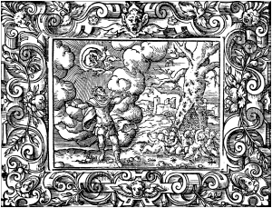Coloriage créé à partir d'un dessin de Virgil Solis (1514 - 1562), inspiré du recueil Métamorphoses, d'Ovid Solis (Premier siècle après J.C.)