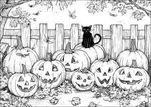 Chat noir et citrouilles rieuses