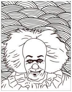 Clown Ca Grippe Sous Fond Noir Halloween Coloriages Difficiles Pour Adultes