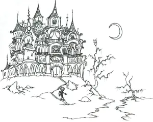 Halloween chateau et squelette