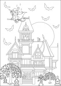 Coloriage maison hantee halloween