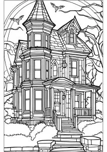 Coloriages de complexes Maison Hantee à imprimer pour adultes
