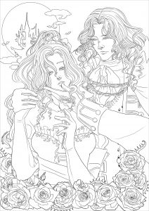 Coloriage vampire et roses