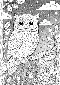 Hibou vigilant sous ciel étoilé