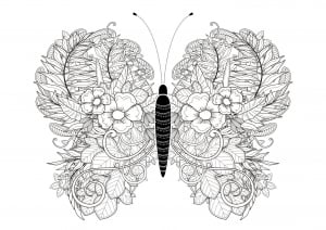 Coloriage papillon ailes fleurs feuilles