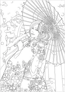 Japonaise célébrant le Hanami - version facile