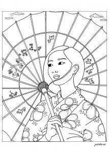 Coloriage jeune femme japonaise