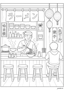 Scène authentique dans un bar à ramen