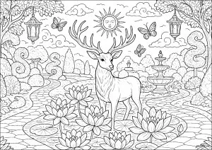 Le cerf majestueux du jardin enchanté