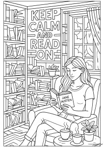 Coloriage lecture bibliotheque 32871