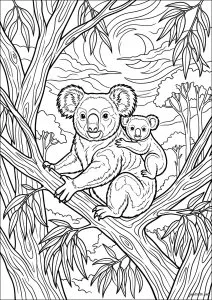 Koala avec son petit sur un arbre