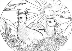 Lama fleurs et soleil