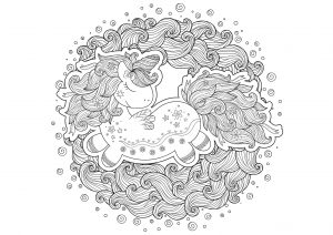 Licorne style Cartoon dans un cercle de vagues