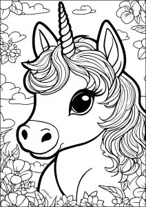 Tête de licorne style kawaii