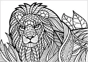 Lion, Feuilles Et Motifs Réguliers