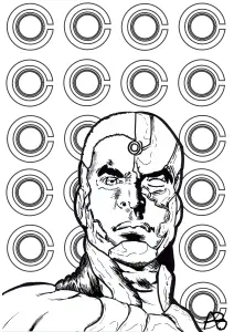 Coloriage inspiré du super héro Cyborg