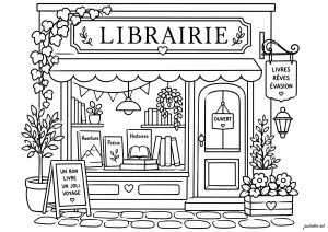 Façade d'une librairie avec pancarte ouverte