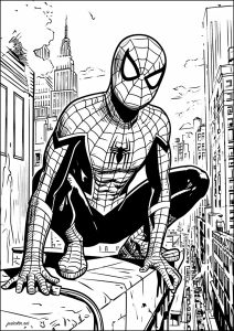 Spider-man se repose sur le toit d'un building newyorkais