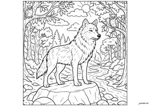 Coloriage loup foret 87231