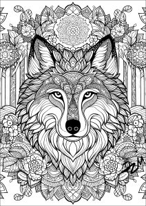 Coloriage loup mandalas