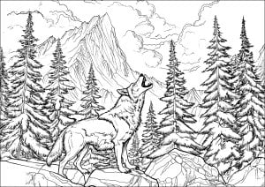 Coloriage loup montagne nature 34892